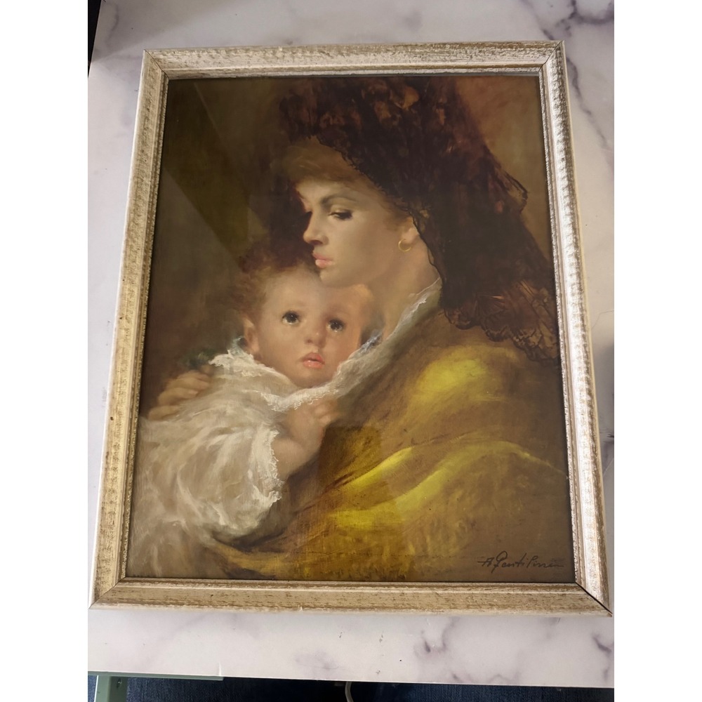 Alfredo Gentling Mother Love Vintage Framed Art Print Portrait Motherhood